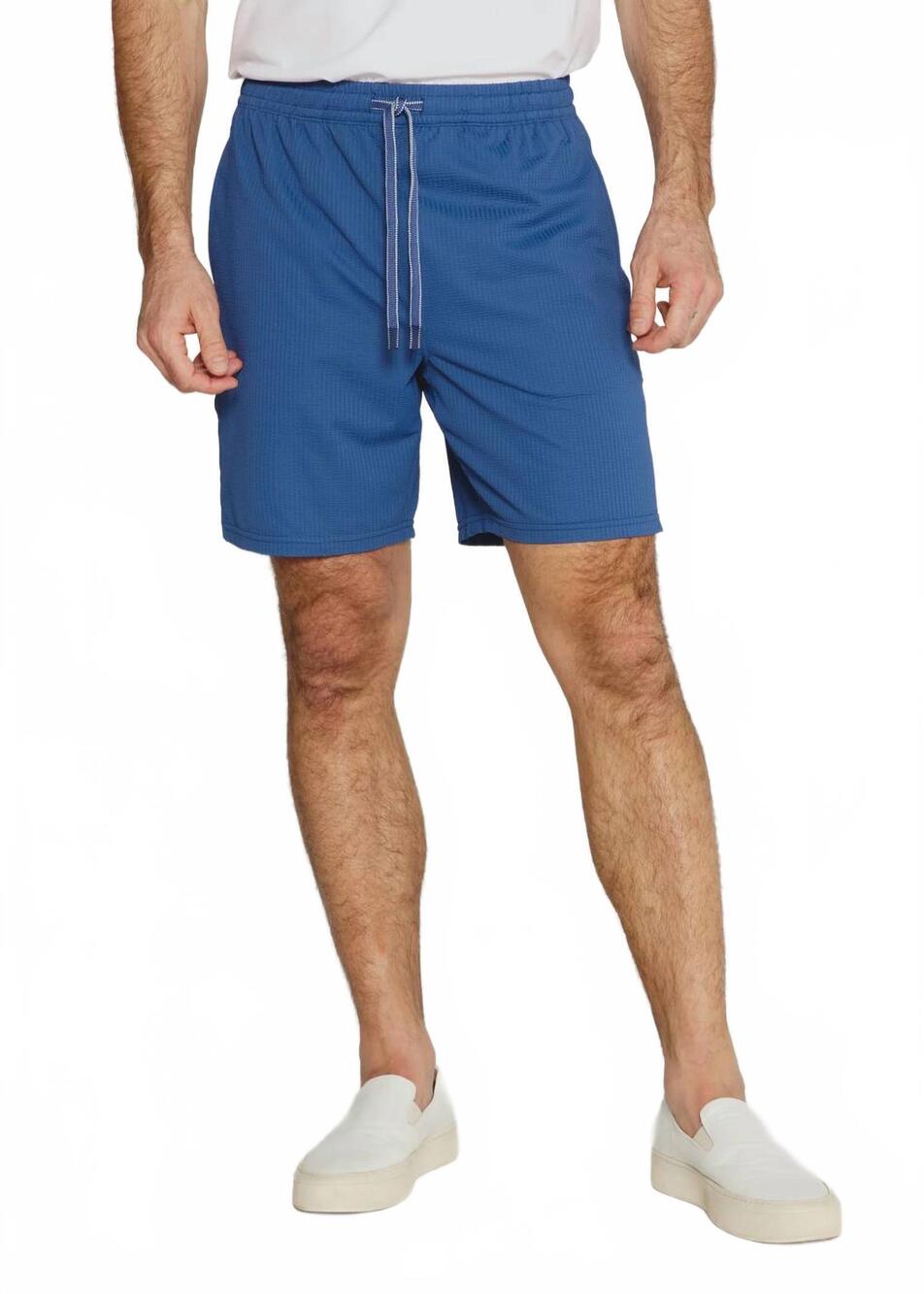 NEW 7DIAMONDS sutherland seersucker stretch swim trunk in island blue